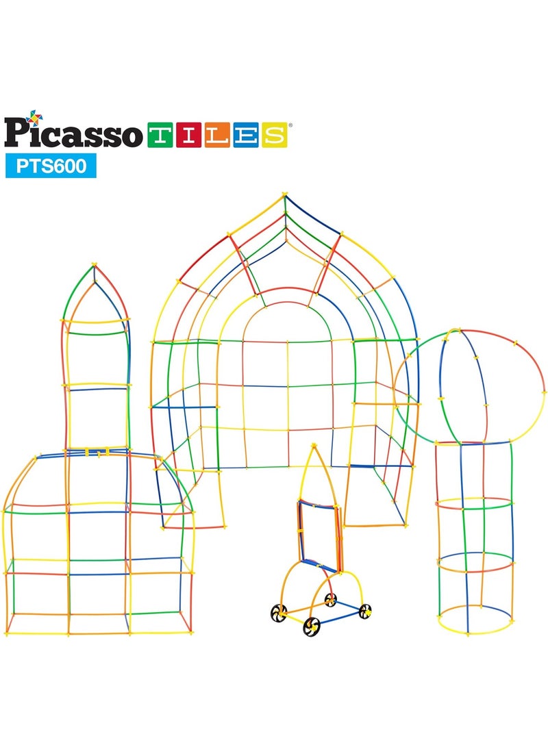 PicassoTiles Construction Straw and Connector Building Set 600-Pieces | Colorful & Flexible Straw for Creativity | STEM Toy | Educational & Learning Toy | Enhance Problem-solving Skills & Fine Motor Skills | Improves Coordination & Creativity | Gift for Kids and Toddlers - Image 1