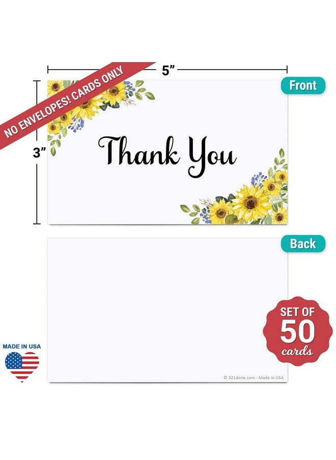 321Done 3X5 Sunflower Thank You Note Cards White Made In Usa Perfect For Gift Insert Small Business Event Wedding Shower Party Award Or Any Occasion Blank On Back Pack Of 50  - Image 2
