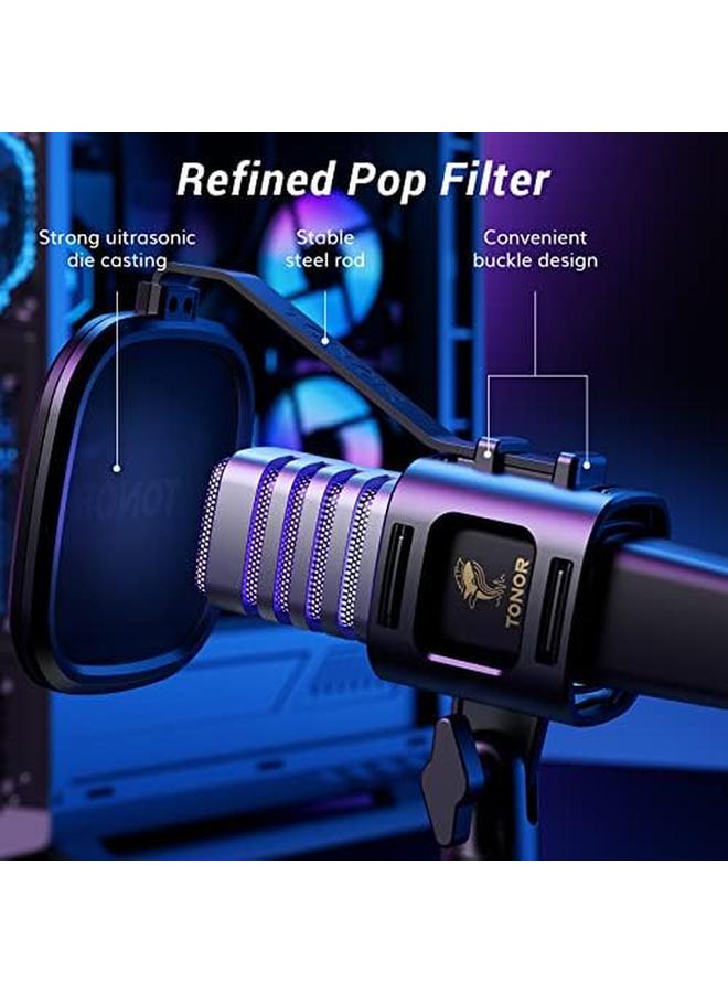 تونور مجموعة ميكروفون USB للألعاب RGB لبث البث الصوتي للكمبيوتر الشخصي وميكروفون مكثف قلبي الشكل لجهاز PS4 5 Discord Twitch مع حامل ذراع قابل للتعديل Tc30S Plus - Image 5