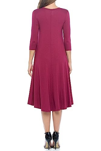 iconic luxe Women's Swing Midi Dress – 3/4 Sleeve Flowy A-Line Tunic – Soft, Stretchy, Comfortable, and Versatile Casual Dress for Everyday Wear Large Burgundy - Image 5