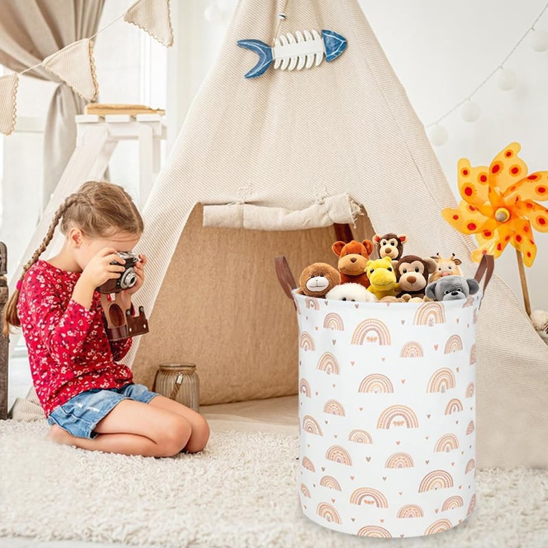 FXOCSHE Boho Rainbow Laundry Hamper,Girls Laundry Hamper,Waterproof foldable canvas laundry basket,Baby Nursery Hamper,Gift Basket,Room Decor(Rainbow) - Image 3