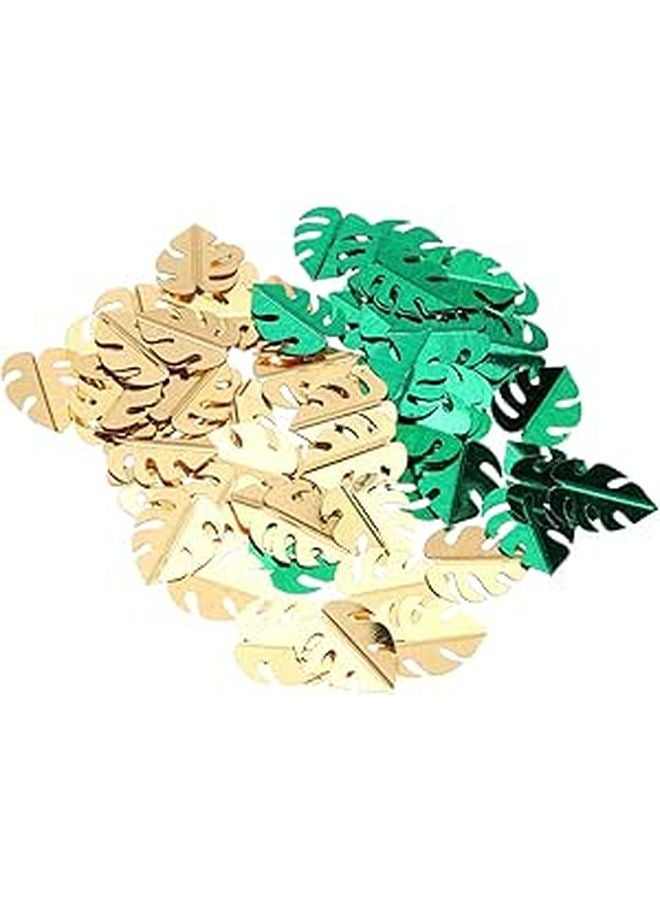 Monstera Leaf Confirti Mix Emerald Green Metallic Tropical Party Sprinkles For Wedding Birthday Luau 4 Bags - Image 1