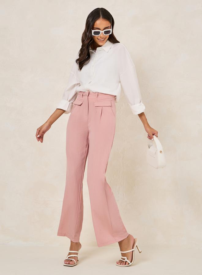 Styli Solid Flap Detail Straight Leg Pants - Image 2