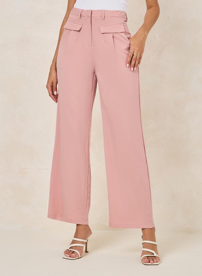 Styli Solid Flap Detail Straight Leg Pants - Image 1