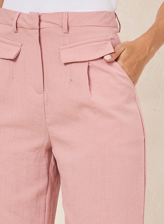 Styli Solid Flap Detail Straight Leg Pants - Image 3