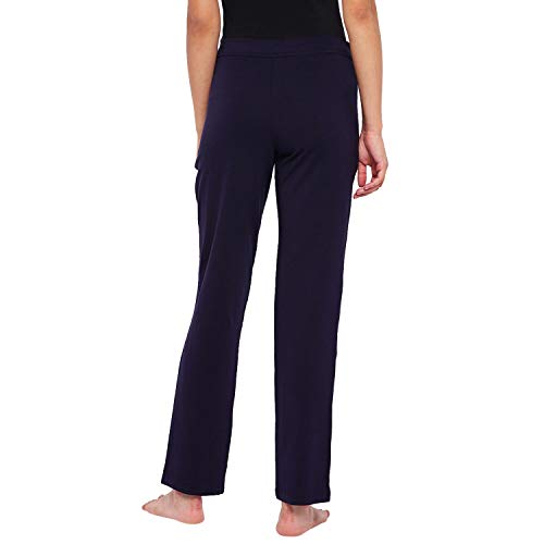 Enamor Essentials Womens Mid Rise Slim Fit Straight Leg Breathable Stretch Cotton Lounge Pants with Drawstring and Invisible Zipper Pockets- E014-(E014_Navy_S) - Image 4