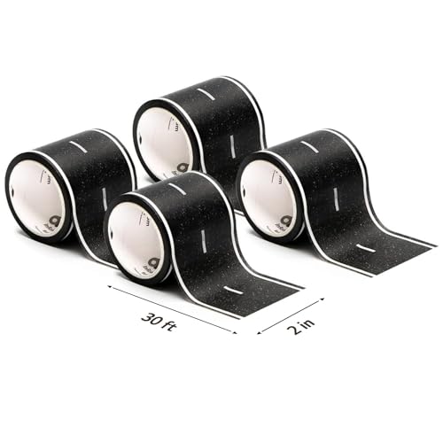 PlayTape Road Tape for Toy Cars - Sticks to Flat Surfaces; No Residue; 4-Pack of 30 ft. x 2 in. Asphalt Road - Image 2