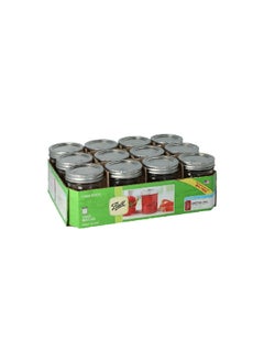 Ball 12-Piece Dishwasher Safe Glass Mason Jar Set Clear and Silver 236 ml 60000ZFP  - Image 1