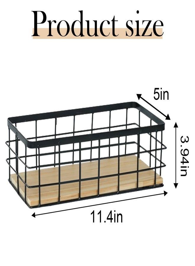 Hyuetrsa 2-Pack Small Wire Baskets, Metal Wire Storage Baskets, Rustic Storage Bin Wood Base Containers Farmhouse Rectangle Organizer Tray for Home Kitchen Bathroom - Image 2