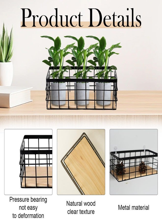 Hyuetrsa 2-Pack Small Wire Baskets, Metal Wire Storage Baskets, Rustic Storage Bin Wood Base Containers Farmhouse Rectangle Organizer Tray for Home Kitchen Bathroom - Image 3