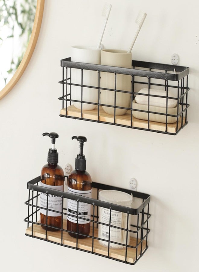Hyuetrsa 2-Pack Small Wire Baskets, Metal Wire Storage Baskets, Rustic Storage Bin Wood Base Containers Farmhouse Rectangle Organizer Tray for Home Kitchen Bathroom - Image 5