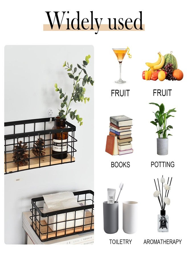 Hyuetrsa 2-Pack Small Wire Baskets, Metal Wire Storage Baskets, Rustic Storage Bin Wood Base Containers Farmhouse Rectangle Organizer Tray for Home Kitchen Bathroom - Image 4