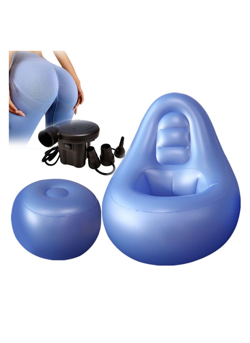 Hihonor - Chair After Surgery With Hole,Inflatable Chair Sofa With Ottoman + Air Pump,For Sitting,Sleeping,Pregnancy And Relaxation-Heal In Comfort,Blue - Image 1