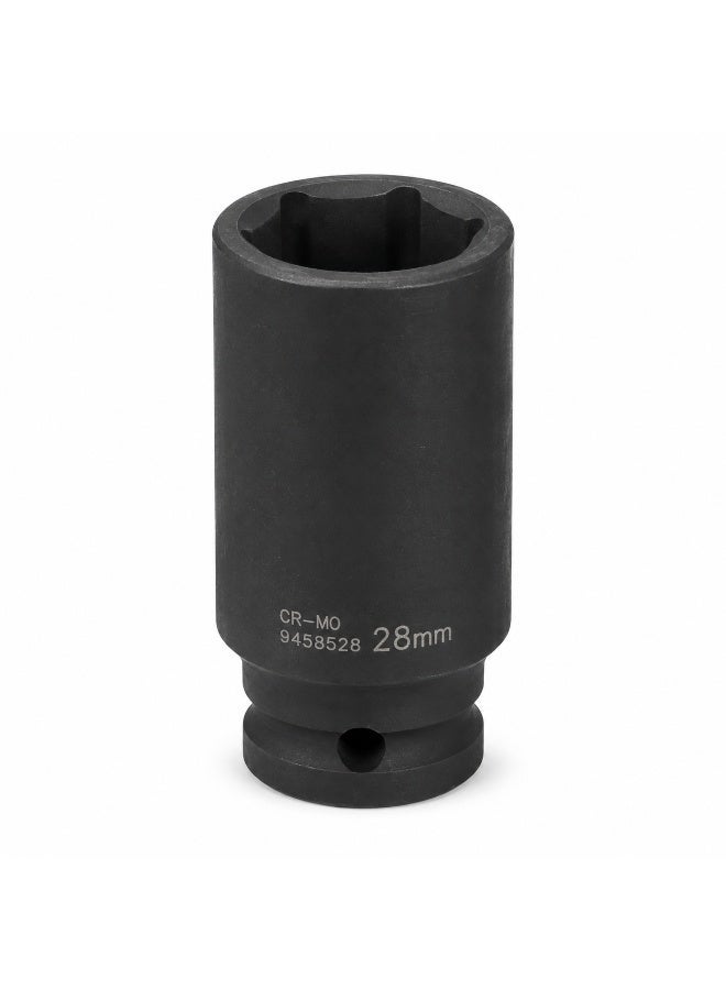 28mm Deep Impact Socket, 1/2 Inch Drive Cr-Mo Steel 6 Point Socket for Impact Wrench, Ratchet, Garage and Auto Repair - Image 1