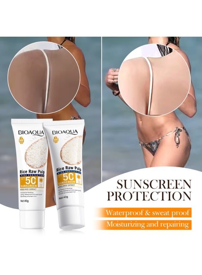 بايو أكوا 🌾✨【واقي شمس الأرز BIOAOUA】SPF50+ PA+++ حماية من الأشعة فوق البنفسجية | واقي شمس طبيعي وغير دهني للوجه | مرطب وصديق للحجاب للبشرة الحساسة - Image 4
