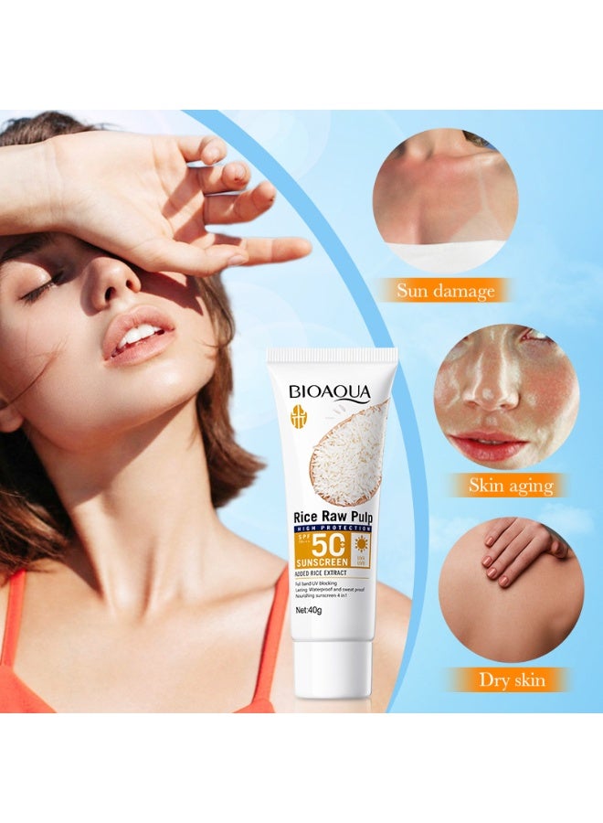 بايو أكوا 🌾✨【واقي شمس الأرز BIOAOUA】SPF50+ PA+++ حماية من الأشعة فوق البنفسجية | واقي شمس طبيعي وغير دهني للوجه | مرطب وصديق للحجاب للبشرة الحساسة - Image 3