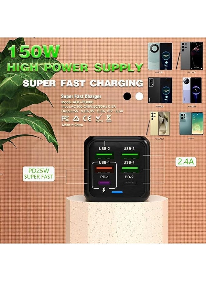 150W 6 Ports Pd QC 4.0 USB C Fast Charger Wall Adapter Super Fast Charging - Image 2