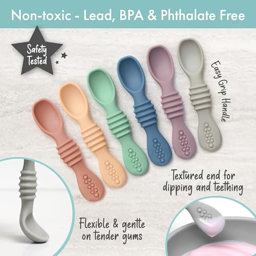 PrimaStella Silicone Chew Spoon Set for Babies and Toddlers | Safety Tested | BPA Free | Baby Spoon 6 Pack (Earth Tones) - Image 2