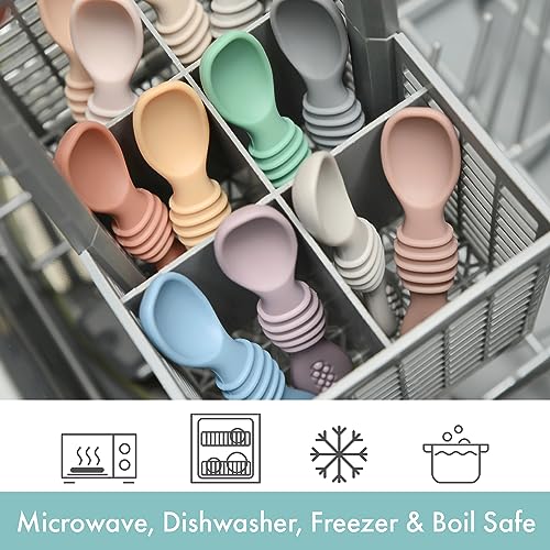 PrimaStella Silicone Chew Spoon Set for Babies and Toddlers | Safety Tested | BPA Free | Baby Spoon 6 Pack (Earth Tones) - Image 4