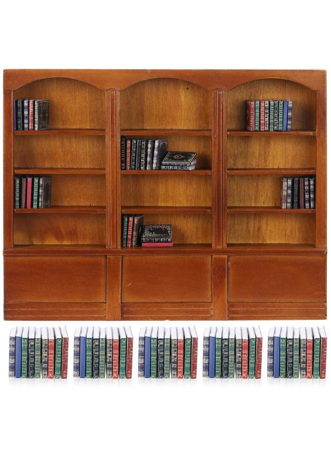 Chivertion 1:12 Scale Dollhouse Miniature Wooden Bookshelf with 48 Pcs Miniatures Books, Mini Bookcase Tiny Books for Dollhouse Mini Library Furniture Christmas Decoration Gift(Brown) - Image 1