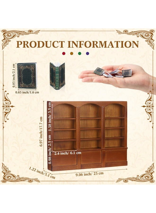 Chivertion 1:12 Scale Dollhouse Miniature Wooden Bookshelf with 48 Pcs Miniatures Books, Mini Bookcase Tiny Books for Dollhouse Mini Library Furniture Christmas Decoration Gift(Brown) - Image 2