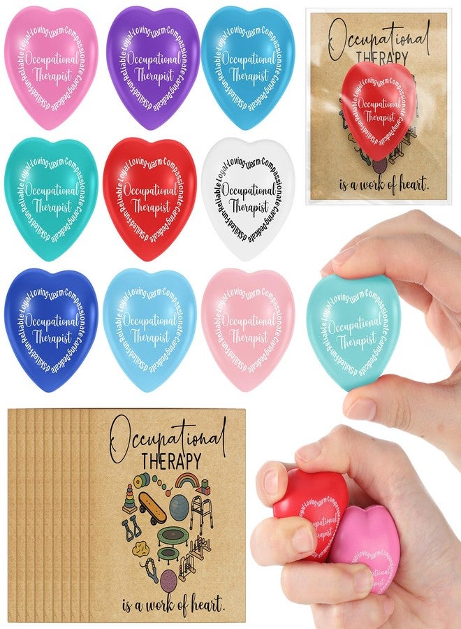 Arrowbash 10 Set Occupational Therapy Gifts Bulk Heart Stress Balls Ot Month Appreciation Card for Ot Therapist Coworker Team Graduation Birthdays Holidays Party Favors - Image 1
