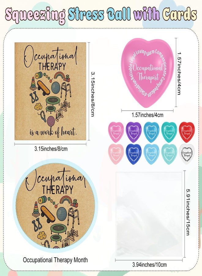 Arrowbash 10 Set Occupational Therapy Gifts Bulk Heart Stress Balls Ot Month Appreciation Card for Ot Therapist Coworker Team Graduation Birthdays Holidays Party Favors - Image 2