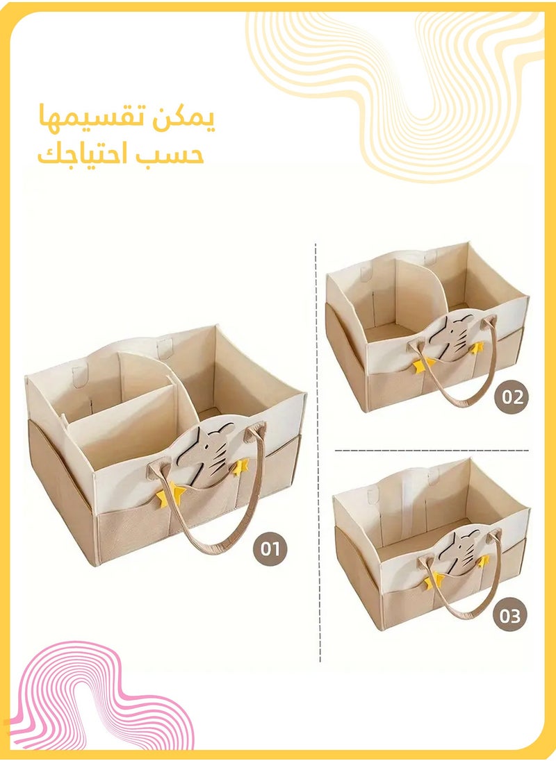 حقيبة حفاضات كبيرة السعة من اللباد، منظم حمل صوف قابل للطي محمول مع مقبض، سلة تخزين متعددة الأقسام لمستلزمات الطفل الأساسية