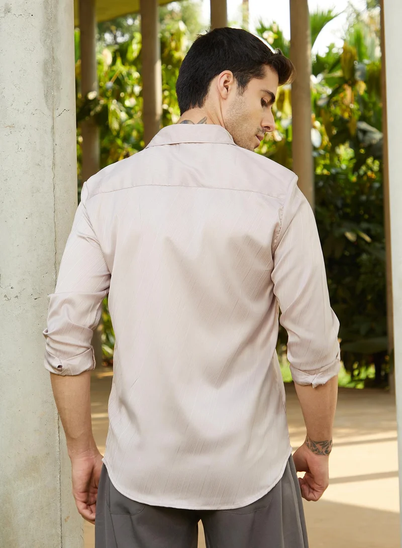 كامبوس سوترا Men's Off-White Brushed-Tactile Shirt