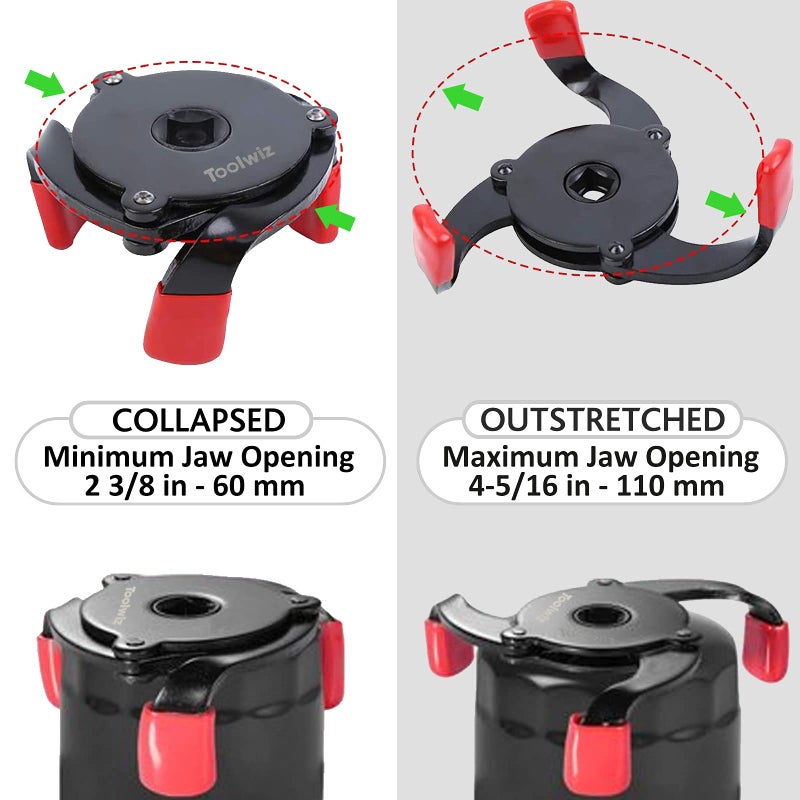 Toolwiz Universal Oil Filter Wrench 3 Jaw Adjustable Oil Filter Removal Tool One Way Change Tool Removing from 2-3/8'' to 3-7/8'' 60mm - 98mm - Image 3