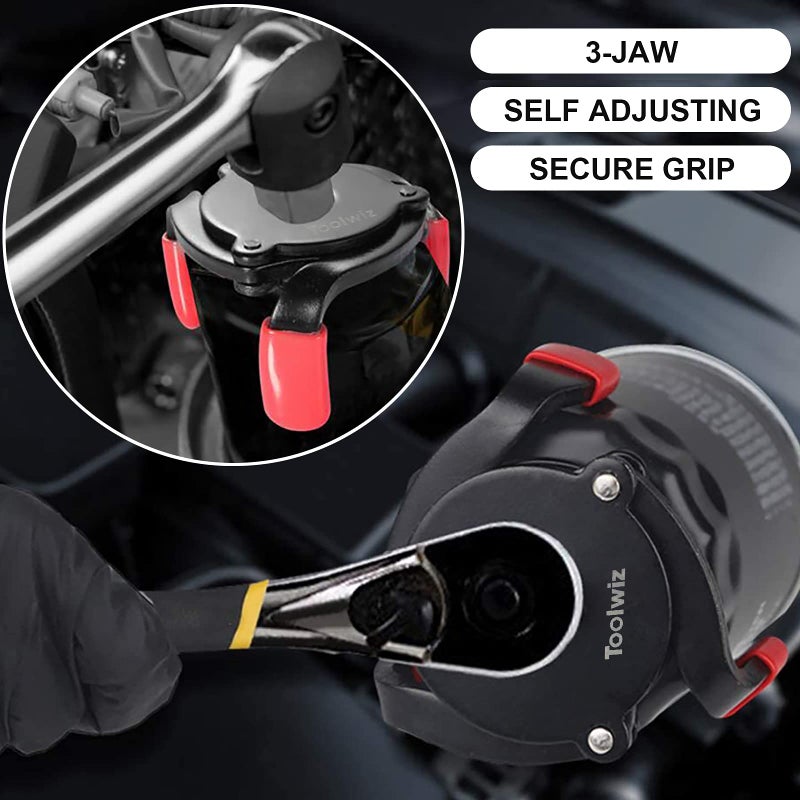 Toolwiz Universal Oil Filter Wrench 3 Jaw Adjustable Oil Filter Removal Tool One Way Change Tool Removing from 2-3/8'' to 3-7/8'' 60mm - 98mm - Image 2
