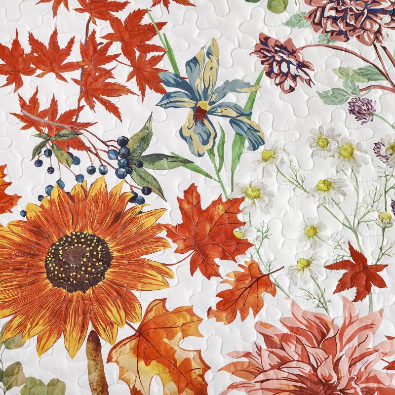 Yiran Fall Floral Quilt Set King Size, Orange Red Sunflower Botanical Bedspread Bedding Set, 3 Pieces Soft Lightweight Microfiber Coverlet with 2 Pillow Shams for All Season 106x90 Inch - Image 5