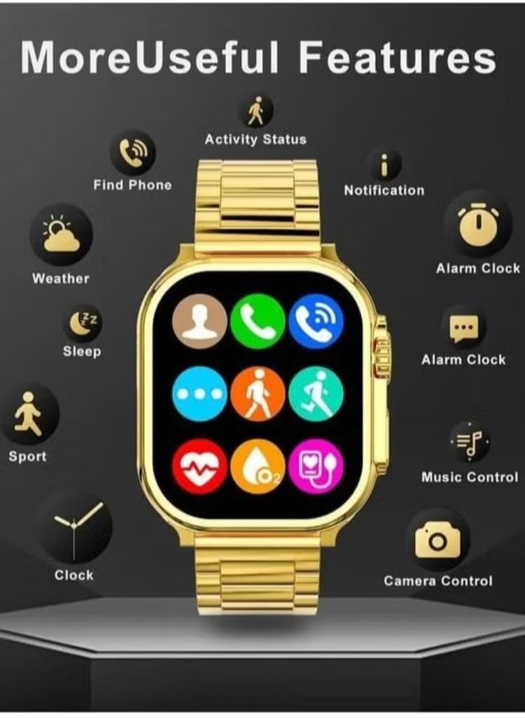 W&O - Smart Watch for Men X8 Ultra Max Stainless Steel Band and Silicone Watch Starp Smart Watch 8 Series 49mm Band Gold Edition Compatible With Android iOS - Image 1