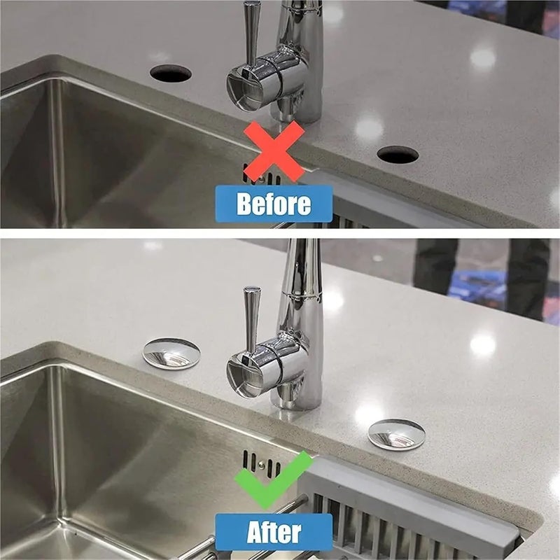 Faucet Hole Cover 4Pc Kitchen Sink Hole Cover Faucet Stainless Steel Tap Plate Stopper Blanking Metal Plug(Black) - Image 4