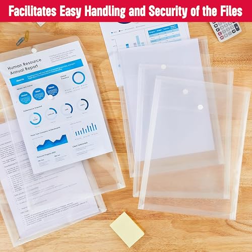 True Flair Trueflair Transparent Button File Bags with Top Opening, Water Resistant, Capacity – Can Hold A4 Size 140 Sheets (10) - Image 2