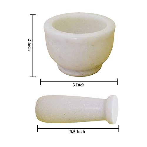 KunhaR Natural White Marble Mortar and Pestle Set, Imam Dasta, Ohkli Musal, Kharal - 4 x 2.5 Inches, White, (Half Polish) - Image 4