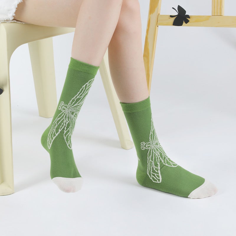 2024 Fresh Green Cotton Socks Men'S Sweat-Absorbing Original Personality Fashion Trend Instagram Style Mid-Tube Socks Women - Image 5