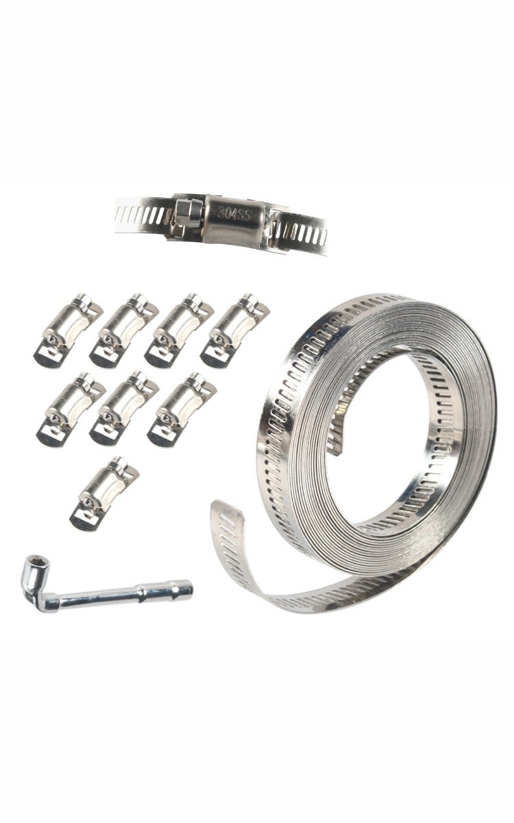 kashemano Hose Clamps Stainless Steel 304 Kit, DIY, Cut-To-Fit 3.5m Metal Strap + 8 Fasteners, Adjustable Worm Gear Hose Clamps - Image 1
