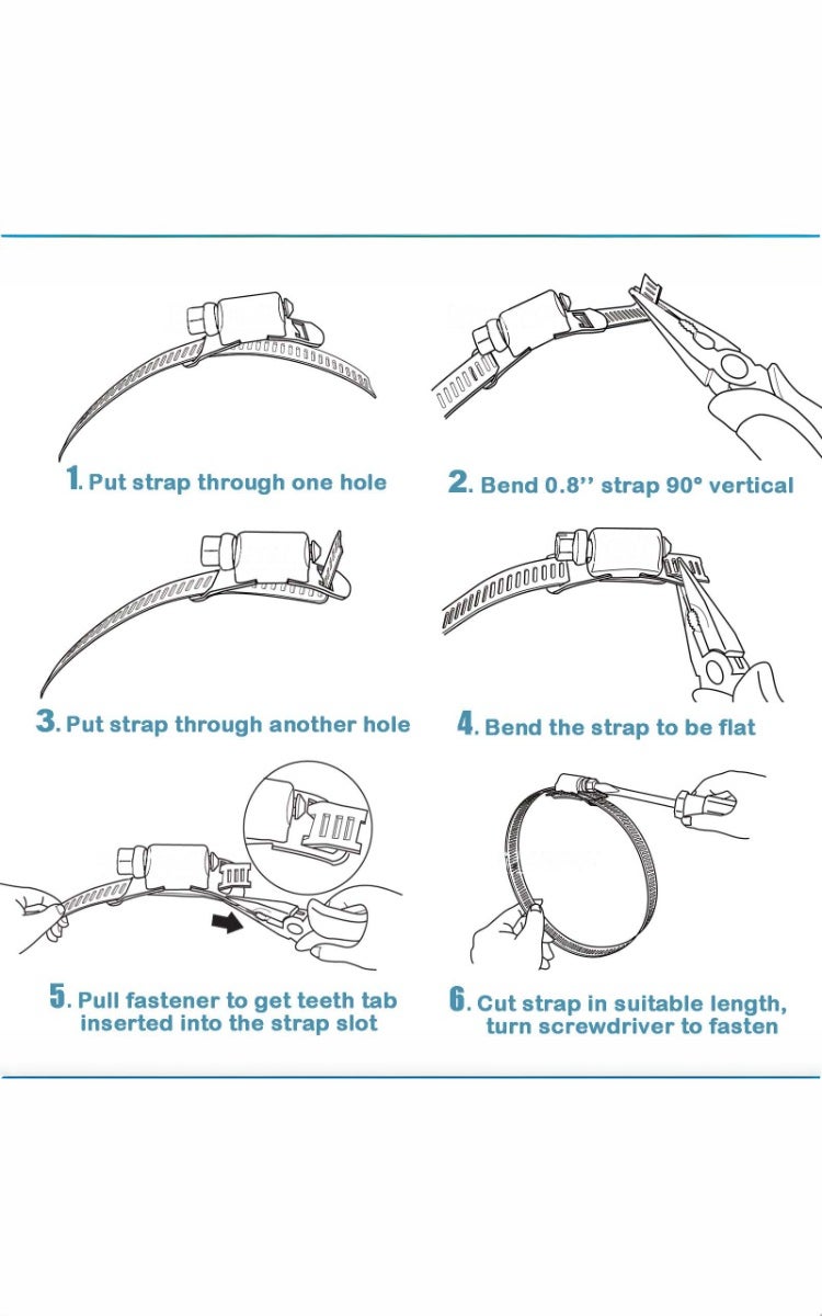kashemano Hose Clamps Stainless Steel 304 Kit, DIY, Cut-To-Fit 3.5m Metal Strap + 8 Fasteners, Adjustable Worm Gear Hose Clamps - Image 3