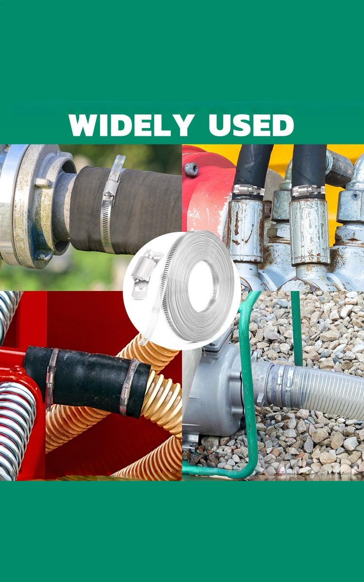 kashemano Hose Clamps Stainless Steel 304 Kit, DIY, Cut-To-Fit 3.5m Metal Strap + 8 Fasteners, Adjustable Worm Gear Hose Clamps - Image 5