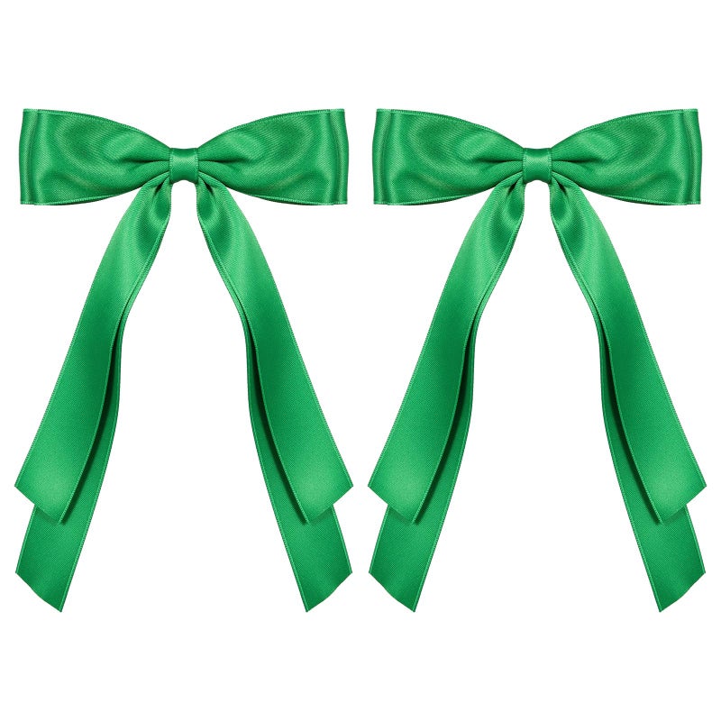 Miroksh 5.5inch Satin Green Bows Hair Clip Long Tail Ribbon Ponytail Hairpins for Women Girls Christmas Earth St. Patrickâ€™s Day Carnival Spring Outfit Dress Decor Accessories Gift - Image 1