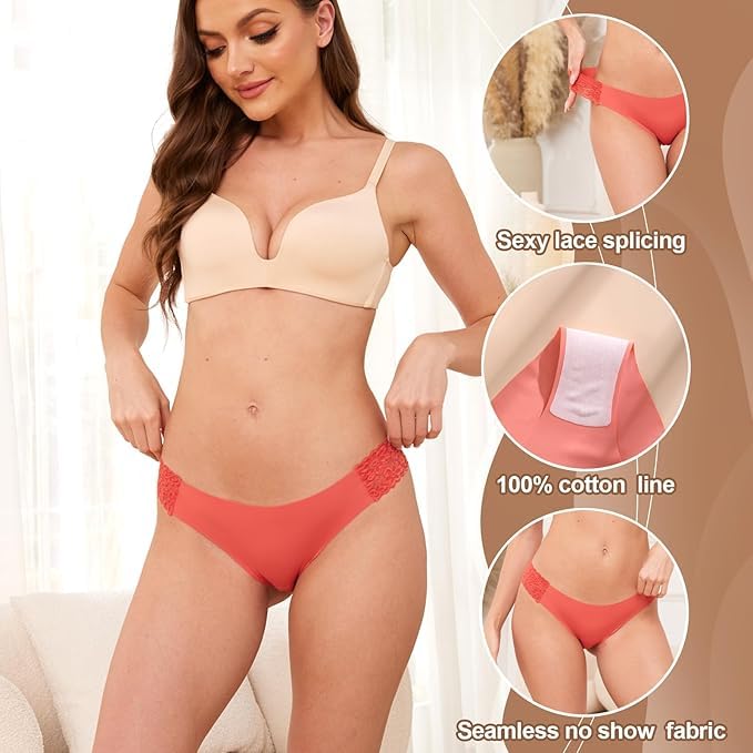 Ameetorie 6 pack Seamless Underwear for Women Sexy No Show Bikini Panties Lace Ladies low waist Invisible Cheeky (US, Alpha, Small, Regular, Regular, 6 pack) - Image 3