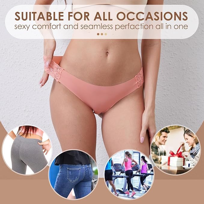 Ameetorie 6 pack Seamless Underwear for Women Sexy No Show Bikini Panties Lace Ladies low waist Invisible Cheeky (US, Alpha, Small, Regular, Regular, 6 pack) - Image 4