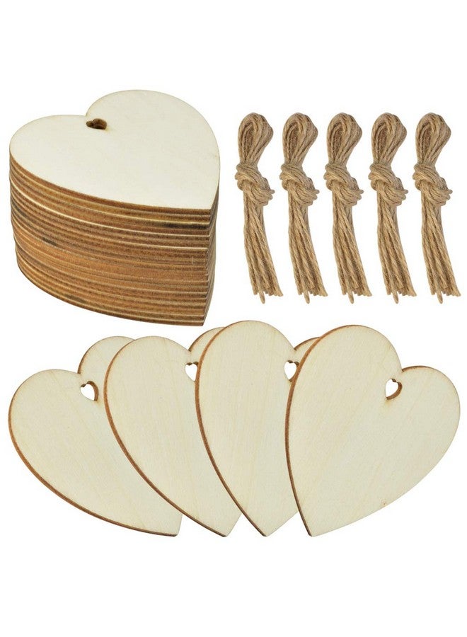 obmwang 50 Pieces 3" Natural Heart Wood Slices, Diy Wooden Ornaments Unfinished Predrilled Wooden Heart Embellishments With Natural Twine For Valentine'S Day, Wedding, Thanksgiving, Christmas - Image 1