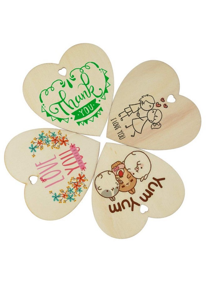 obmwang 50 Pieces 3" Natural Heart Wood Slices, Diy Wooden Ornaments Unfinished Predrilled Wooden Heart Embellishments With Natural Twine For Valentine'S Day, Wedding, Thanksgiving, Christmas - Image 4