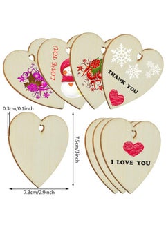 obmwang 50 Pieces 3" Natural Heart Wood Slices, Diy Wooden Ornaments Unfinished Predrilled Wooden Heart Embellishments With Natural Twine For Valentine'S Day, Wedding, Thanksgiving, Christmas  - Image 2