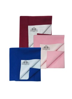 DREAMVIO DREAMVIO Cotton Extra Absorbent Waterproof Quick Dry Sheet for Baby Mattress Bed Protector Sheet for Toddler Children Pack of 3 Small Size 50x70 cm Baby Pink Royal Blue Mehroon  - Image 1