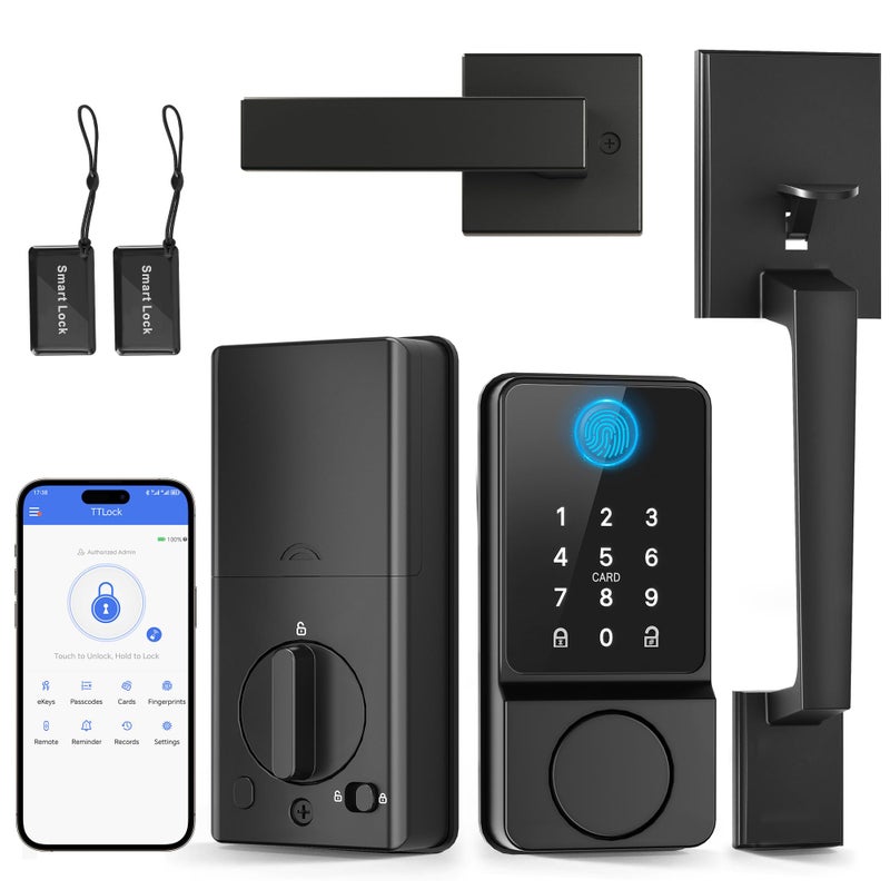POWIFY Keyless Entry Door Lock with Handle, APP Control Smart Front Lock Set, Keypad Door Lock with Handle, Keypad Deadbolt Auto Lock, Easy to Install, Bluetooth, Black - Image 1