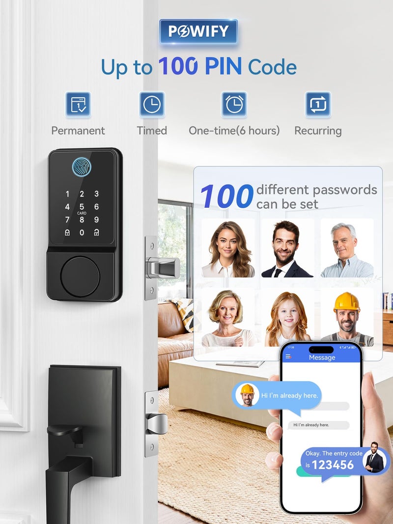 POWIFY Keyless Entry Door Lock with Handle, APP Control Smart Front Lock Set, Keypad Door Lock with Handle, Keypad Deadbolt Auto Lock, Easy to Install, Bluetooth, Black - Image 4