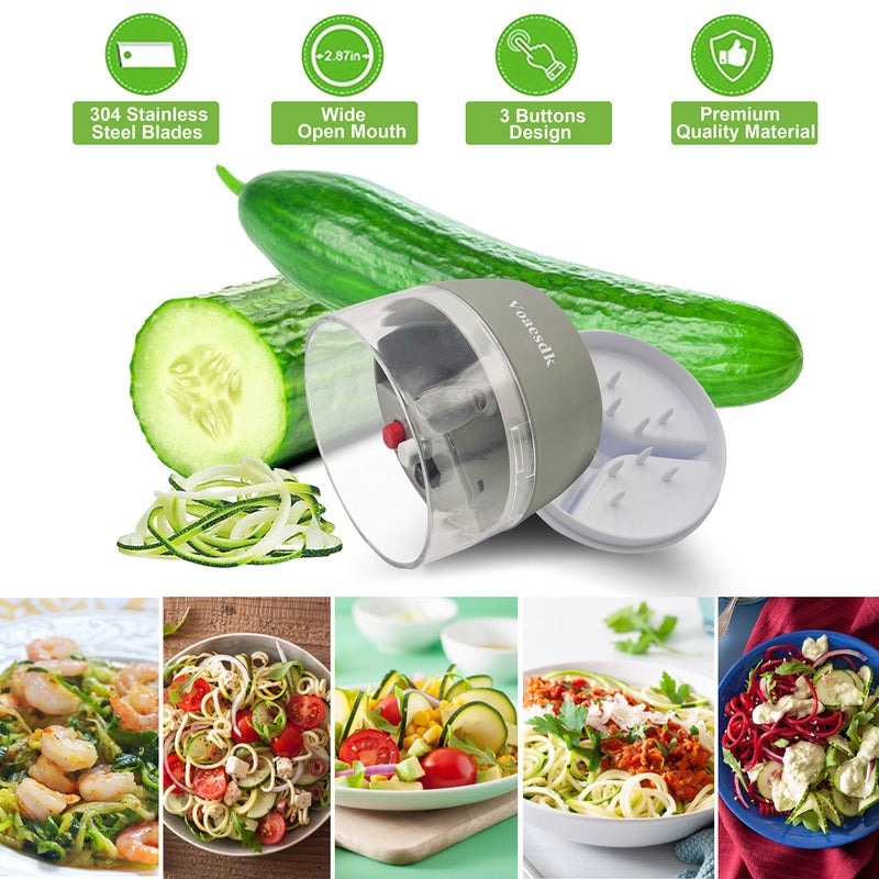 Voaesdk Handheld Spiralizer Vegetable Slicer,4 in 1 Heavy Duty Veggie Spiralizer Zucchini Spaghetti Maker,Vegatable Spiral Slicer for Salad,Carrot,Fruit,Cucumber,Zucchini,Onion Noodle Maker (Gray) - Image 2